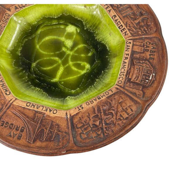 Vintage Treasure Craft Pottery Dish Bowl Ashtray Los Angeles CA Souvenir Green - Picture 7 of 11